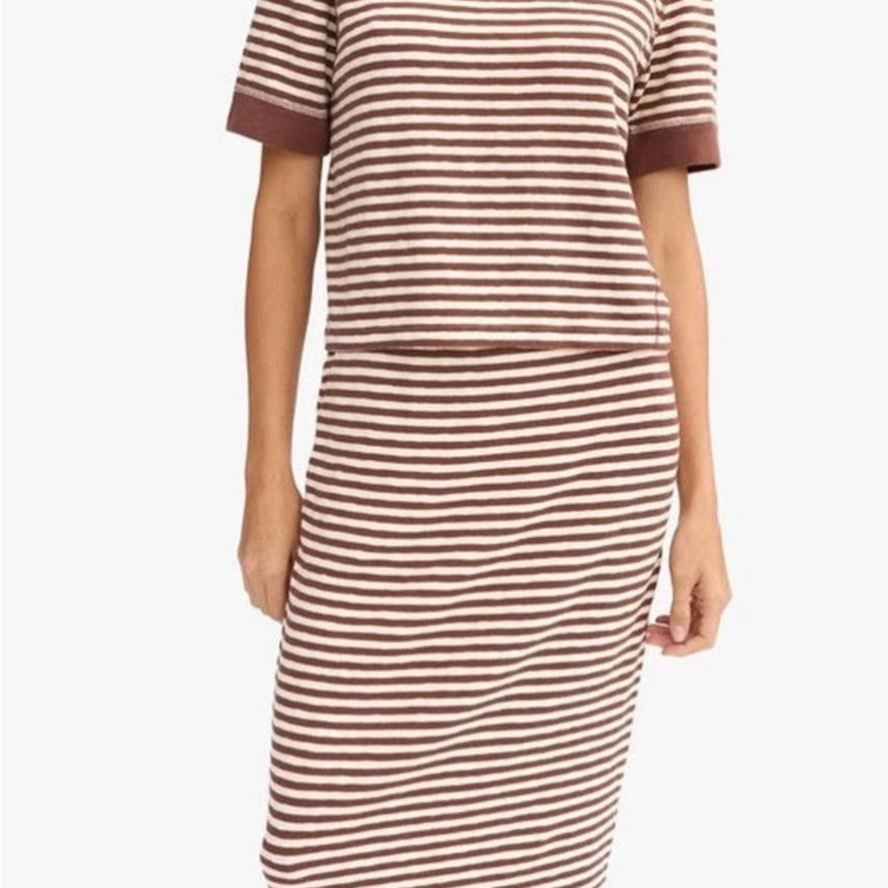 Clare V Brown Striped Top and Skirt Set knit pockets both SMALL LE CUTE